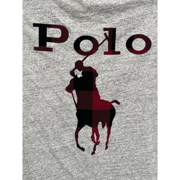 NWT Polo Ralph Lauren Buffalo Check Plaid Big Pony T-Shirt Long Sleeve Gray M - Picture 3 of 9